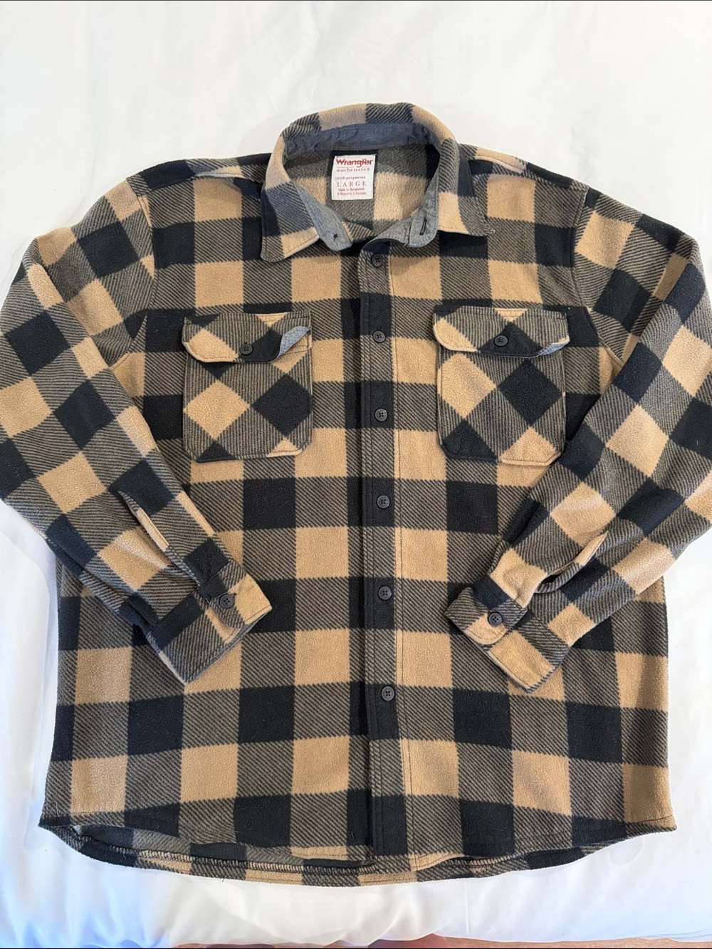 Wrangler Black and Tan Buffalo Plaid Button-Front Shirt